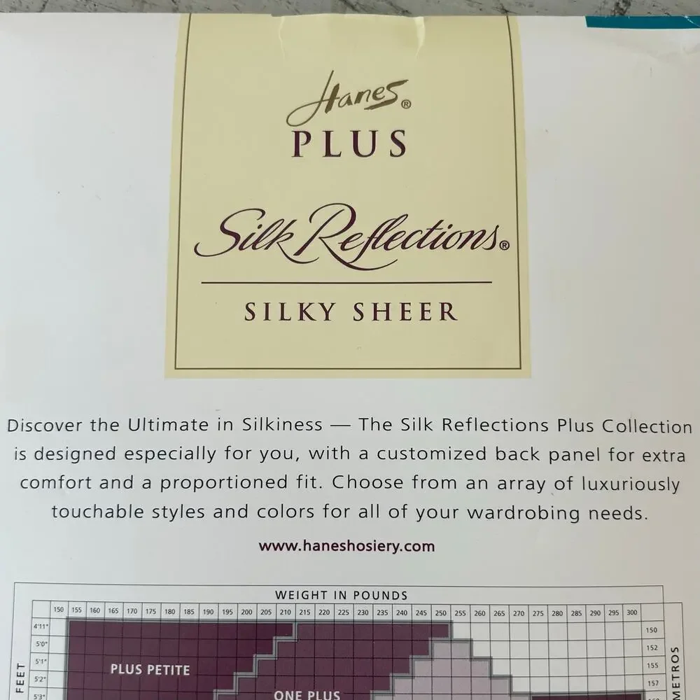 New Vintage Hanes silk reflections Sheer support pantyhose 90s Y2K nude 3X plus